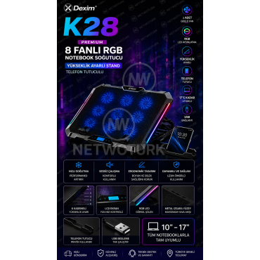 Dexim K28 Premium 8 Fanlı RGB Notebook Soğutucu Stand (17”)