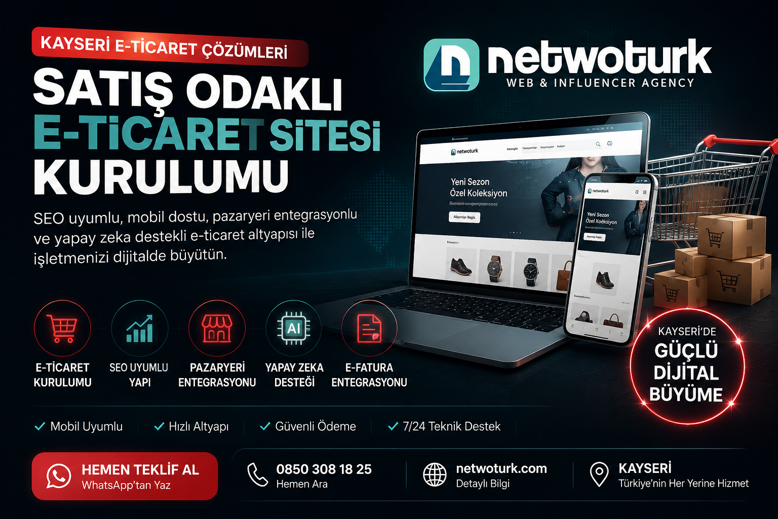 KAYSERİ E-TİCARET SİTESİ KURULUMU VE ONLİNE SATIŞ ÇÖZÜMLERİ